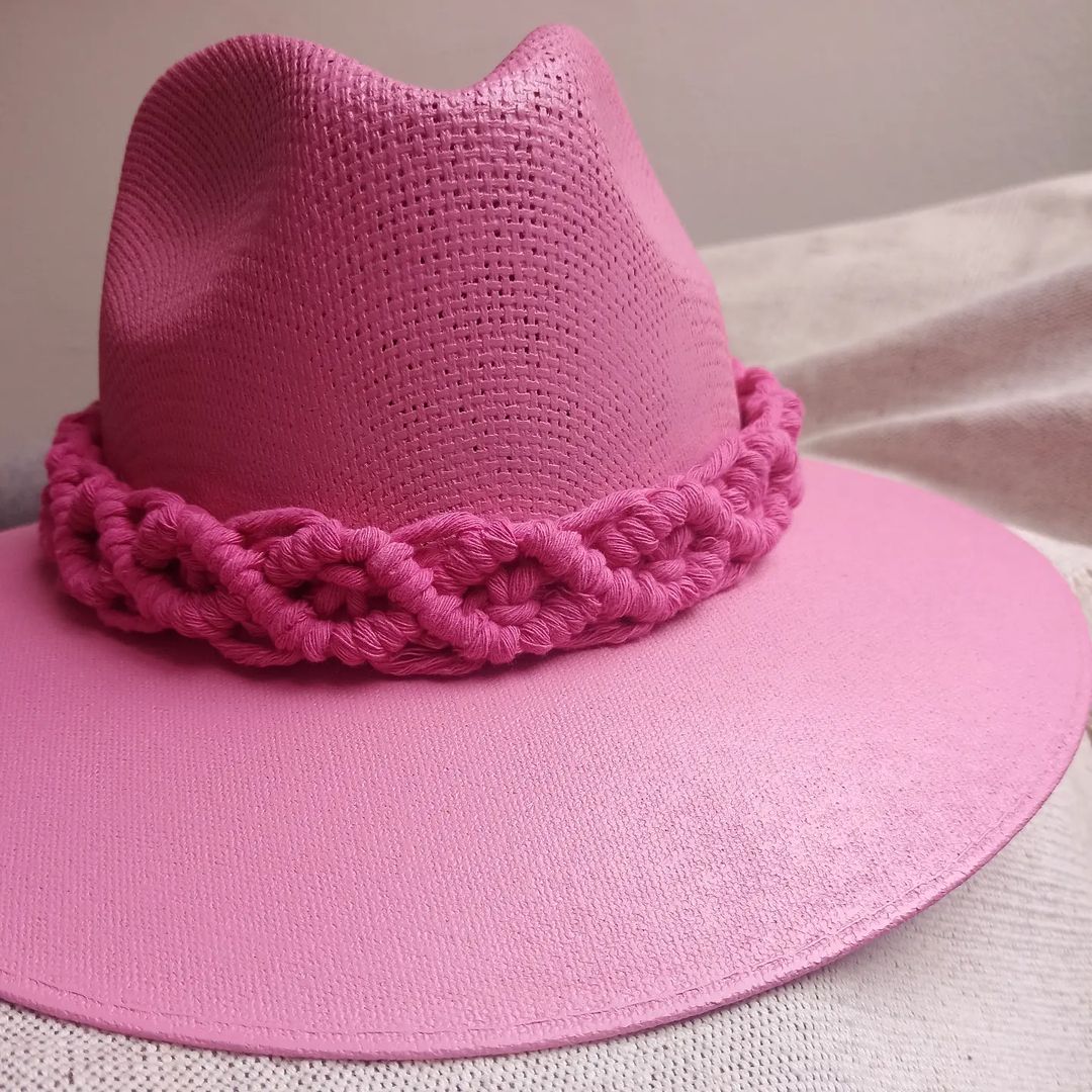 Sombrero de lona color Rosa macramé rosa mexicano.